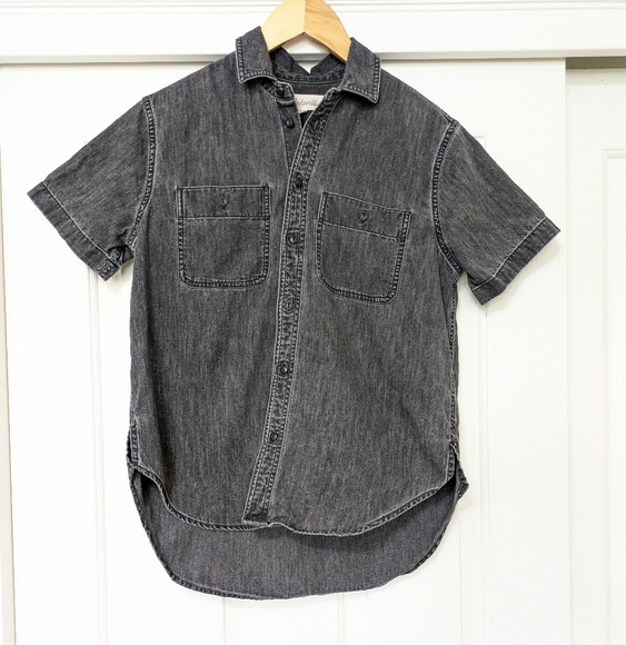 MADEWELL Denim Oversized Ex-Boyfriend Shirt in Lunar Black XXSmall Womens MA666 - Picture 3 of 12